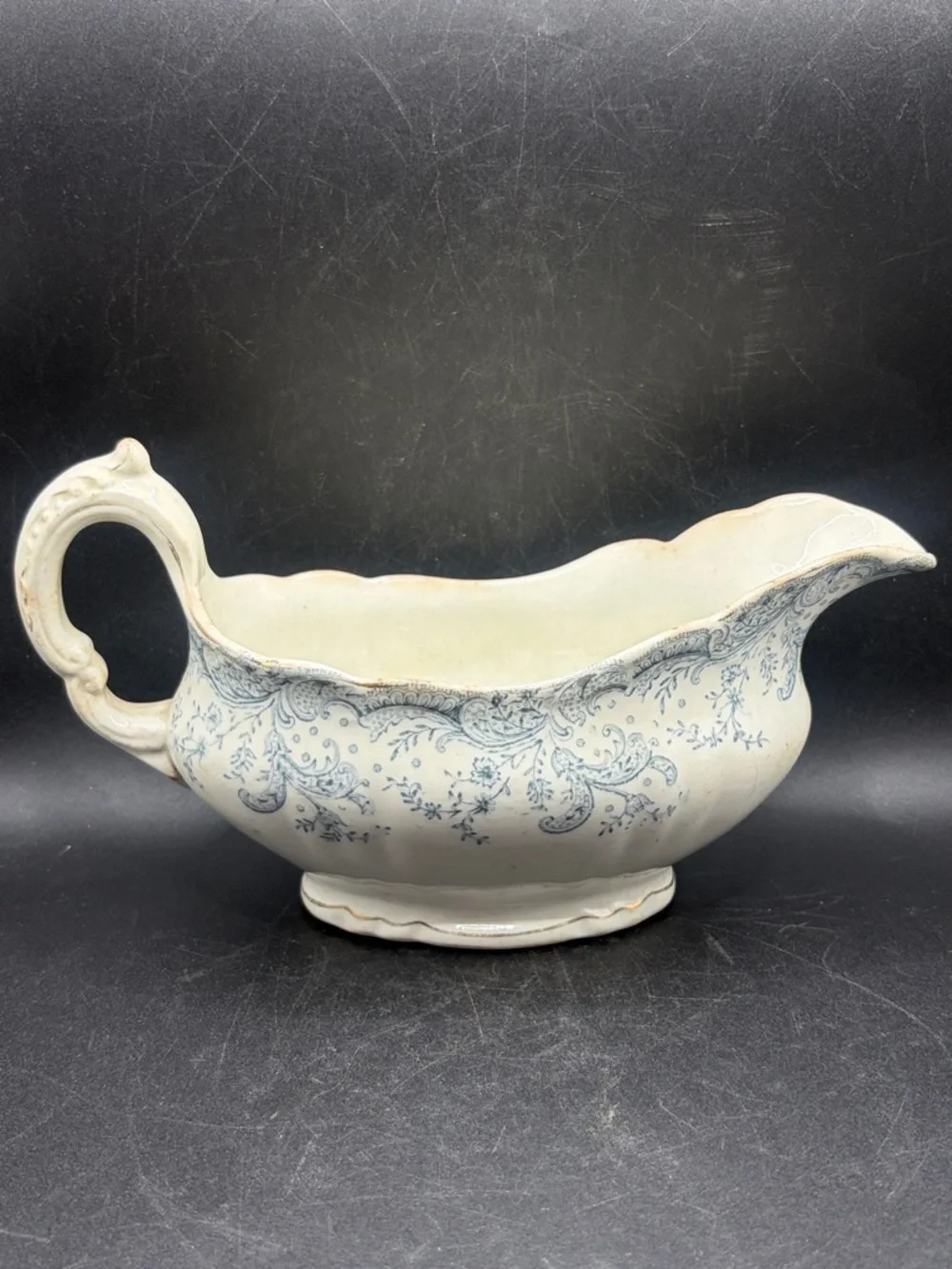 John Maddock & Sons Antique Royal Vitreous Seville Blue & White Gravy Boat